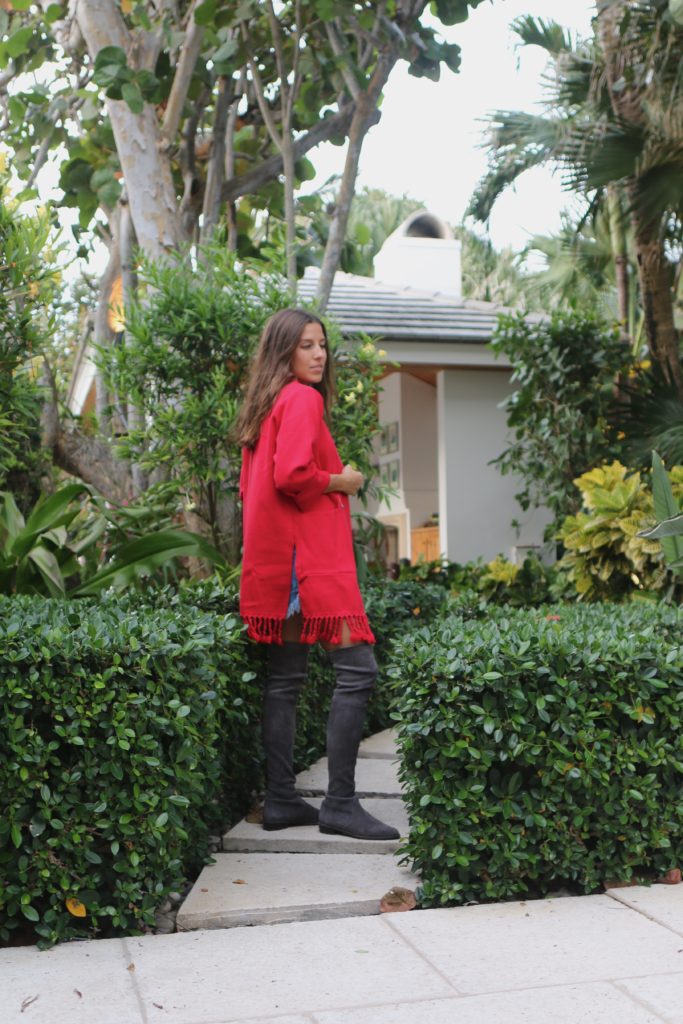 Red Tassel Sweater + Over the Knee Boots + chic wish