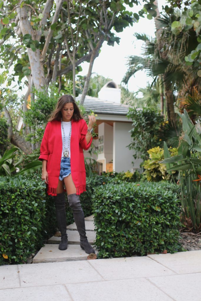 Red Tassel Sweater + Over the Knee Boots