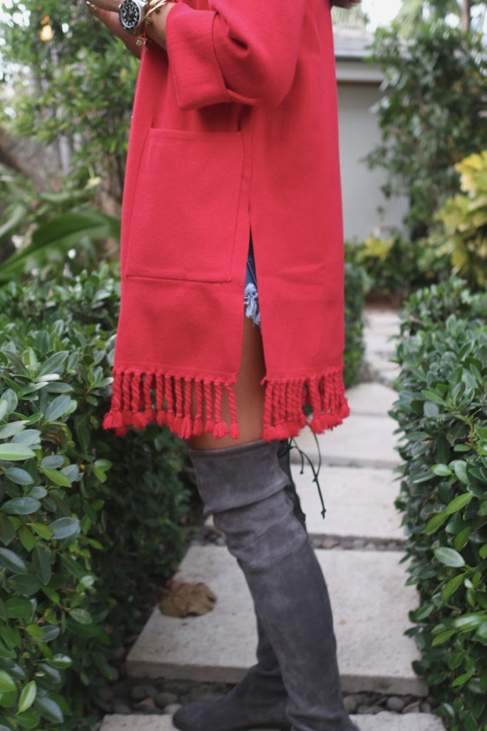 Red Tassel Sweater + Over the Knee Boots +cute