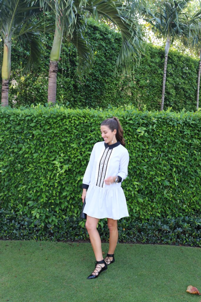 Shirtdress with a Lace Front + Jimmy Choo Flats + Clutch