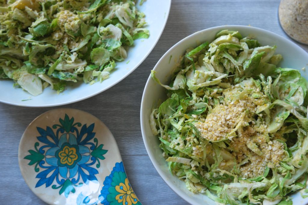 Vegan Caesar Salad with Shaved Brussel Sprouts & Vegan Parmesan 3
