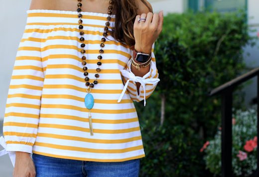 Mustard Yellow Off the Shoulder Stripes details