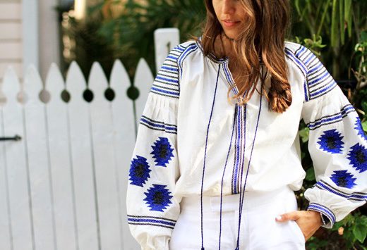 Blue White Embroidered Blouse