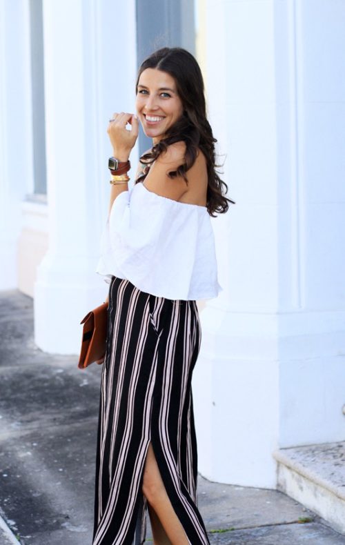 Striped Maxi Skirt & Off The Shoulder Crop Top - VeryAllegra