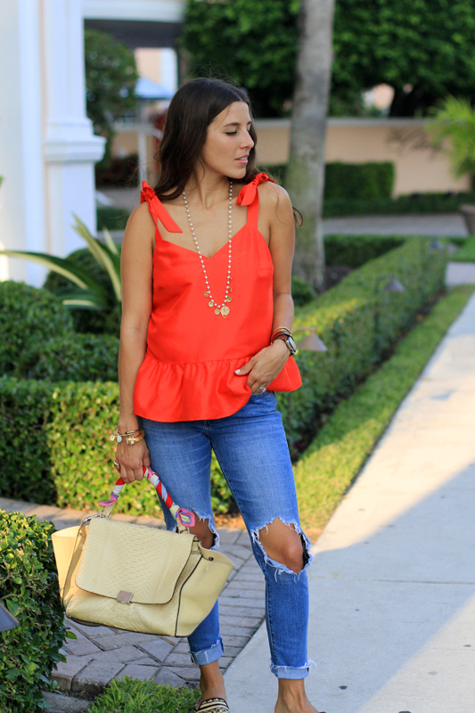 Red Bow Tank with Ripped Jeans - VeryAllegra