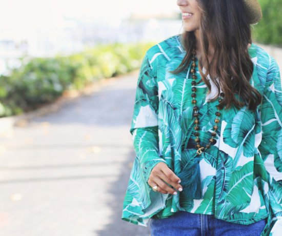 Palm Print Top & Denim Shorts