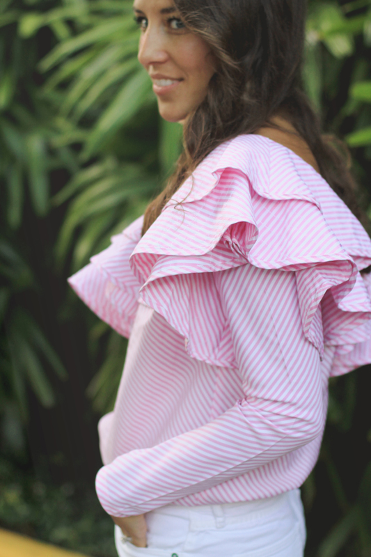 Pink Striped Ruffles & Pink Pom Pom Bag - VeryAllegra