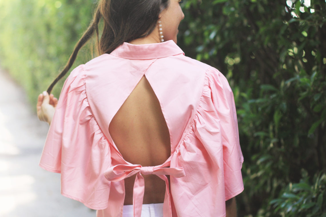 Pink Open Back Blouse & White Ripped Denim 9