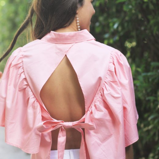 Pink Open Back Blouse & White Ripped Denim 9