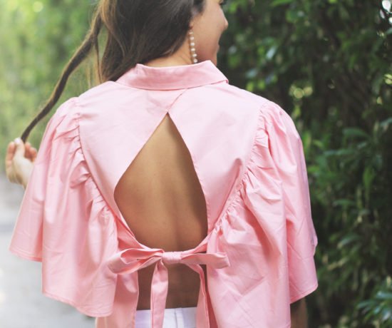 Pink Open Back Blouse & White Ripped Denim 9