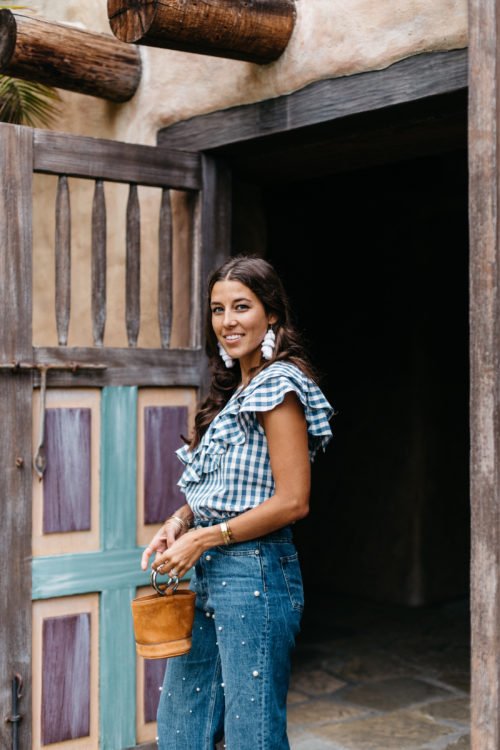Senna Cotton, Gingham One Shoulder Top - Black, Green, Pink, Stone