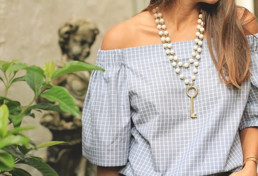 Grey Checkered Off The Shoulder Top