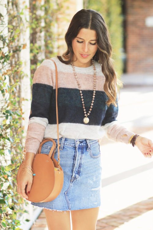 Striped Sweater & Denim Skirt - VeryAllegra