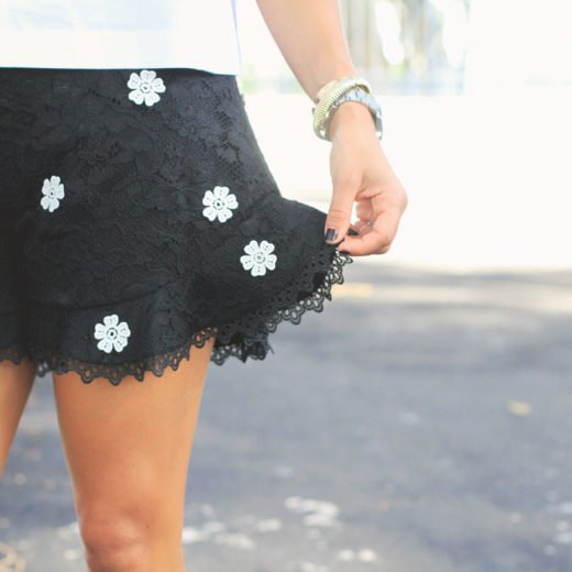 Black Lace Shorts with Floral Detals