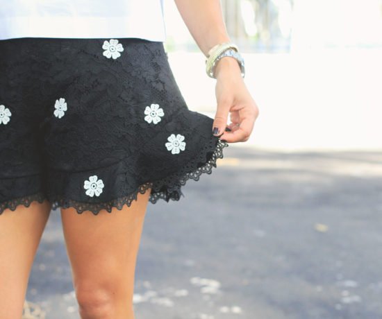 Black Lace Shorts with Floral Detals