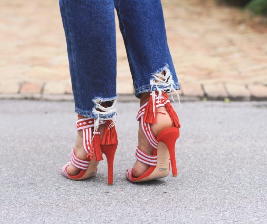 Red Heels, Grey Turtleneck, & Jeans