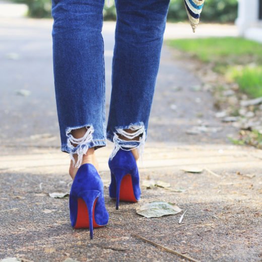 White Knotted Top & Blue Shoes