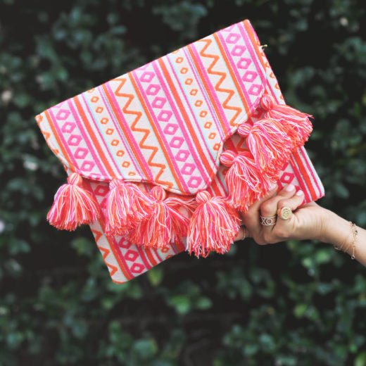 Pink Print Tassel Clutch