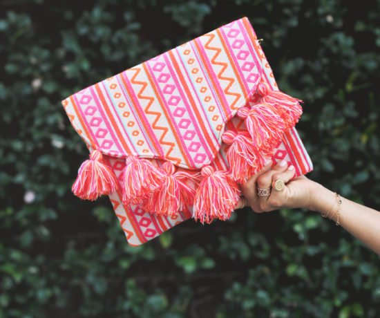 Pink Print Tassel Clutch