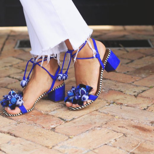 Drop Shoulder Stripe Top & blue heels