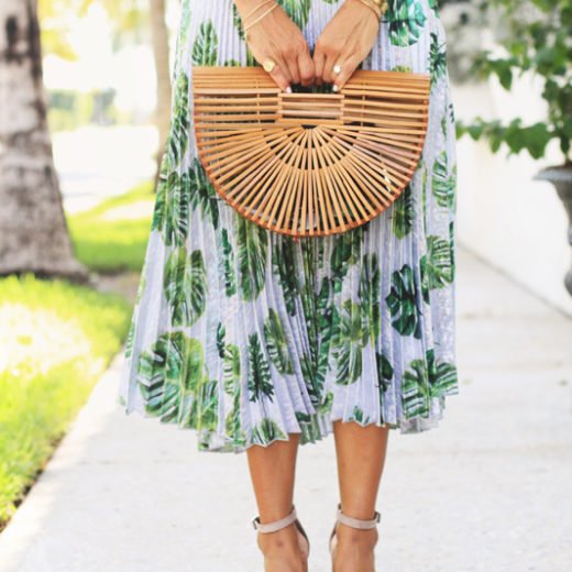 Pleated Palm Print Skirt