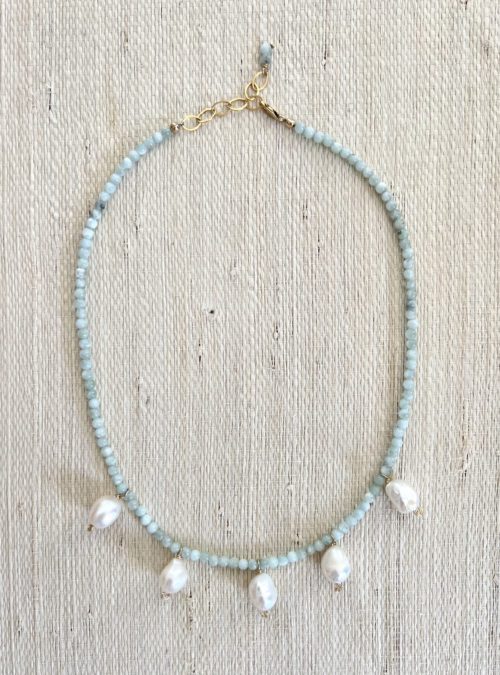 Angelite 5 Pearl Necklace