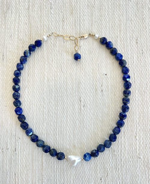 One of a Kind Lapis & Pearl Necklace